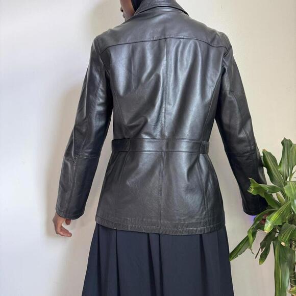 Vintage Black leather jacket with belt size L - Picture 5 of 8